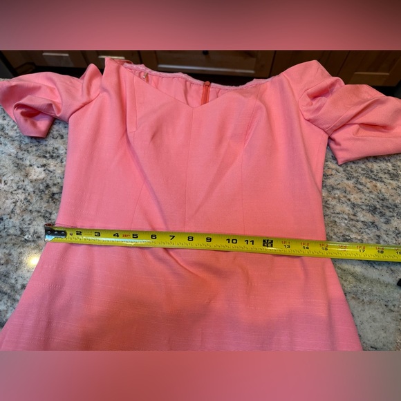 ✨ NWT Trina Turk Pink Puff Sleeve Sheath Dress | Size 6 | $378 Retail ✨.Lined - Picture 8 of 14